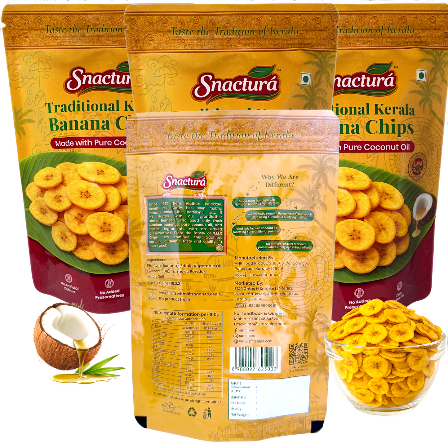 Traditional Kerala Banana Chips Combo Pack 100x4.(400g)